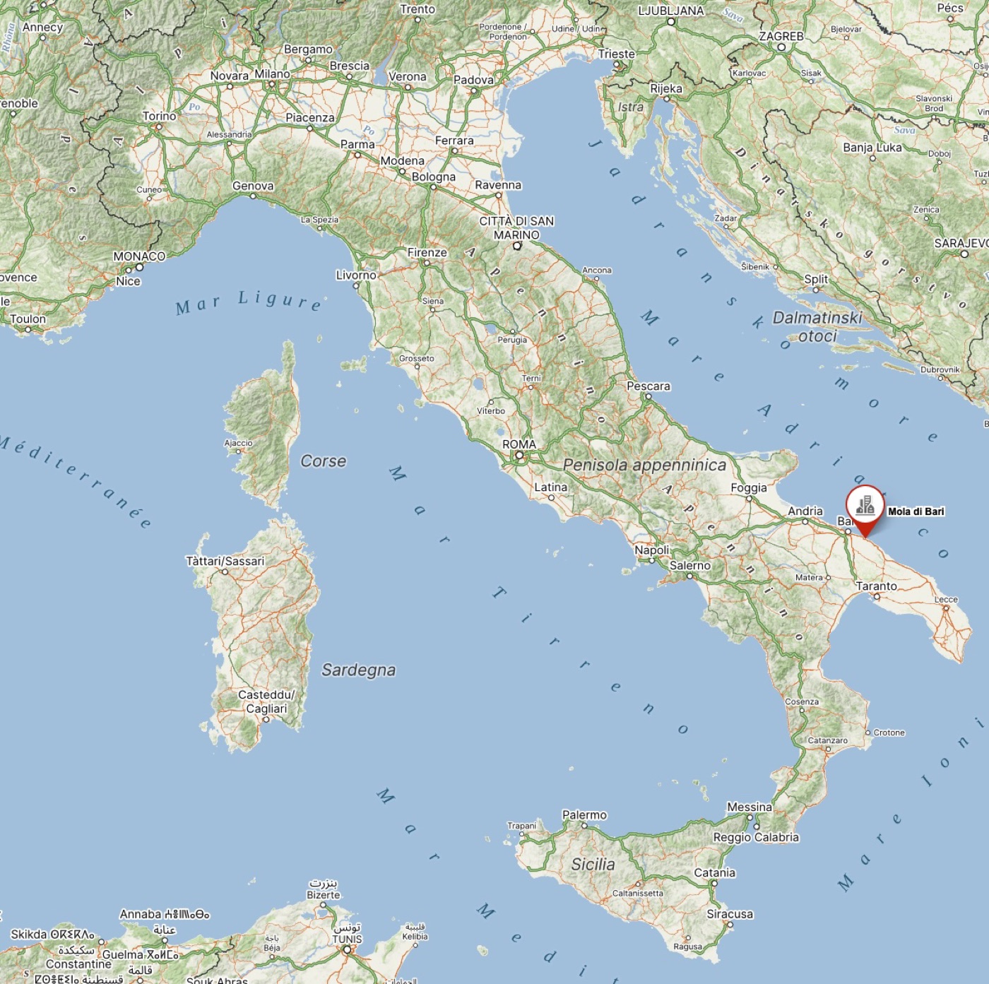 Mapa - Mola di Bari, Apulie